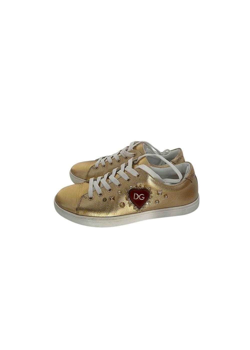 Dolce & Gabbana Gold Leather Devotion Sneakers - image 1