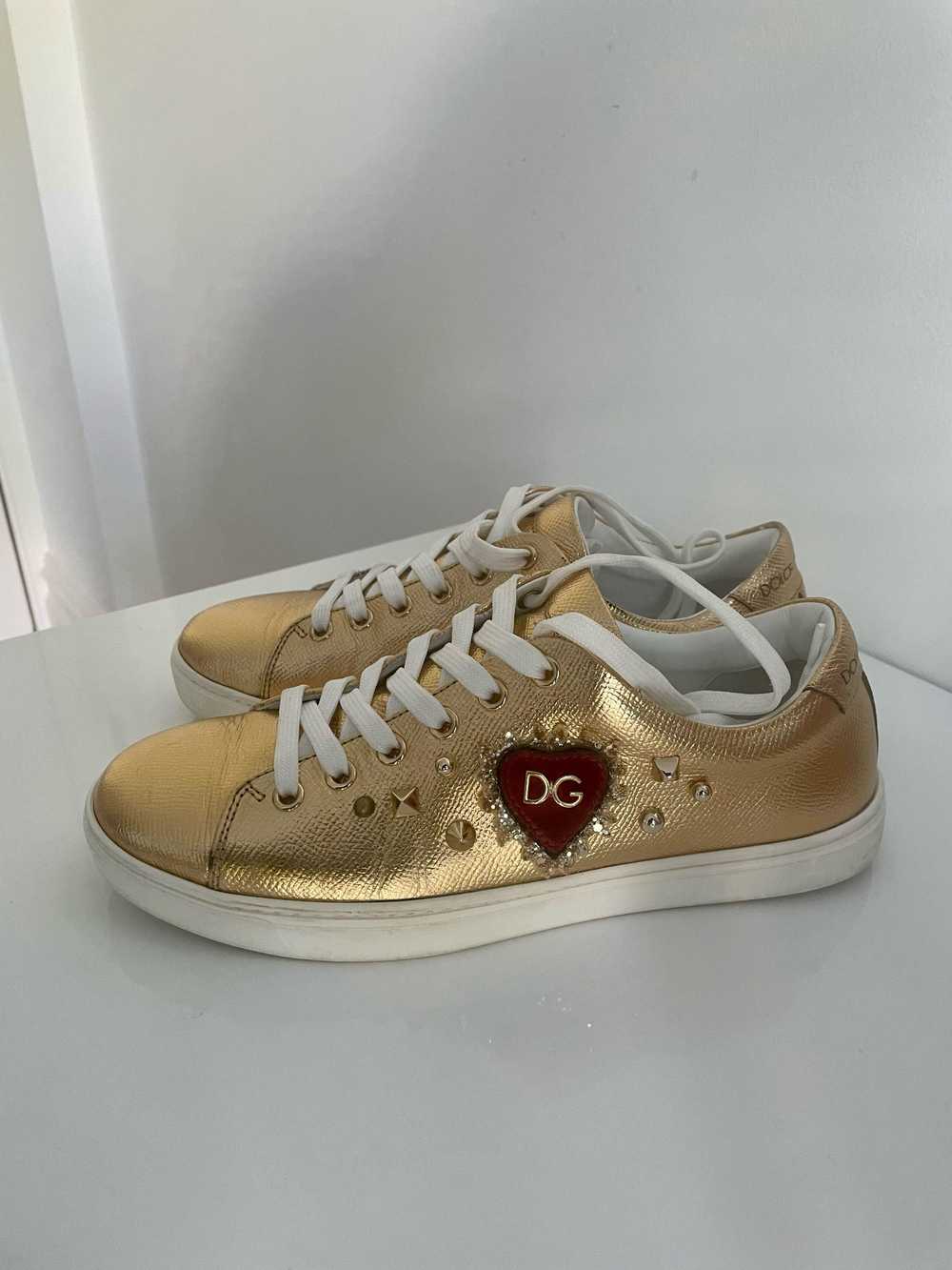 Dolce & Gabbana Gold Leather Devotion Sneakers - image 2