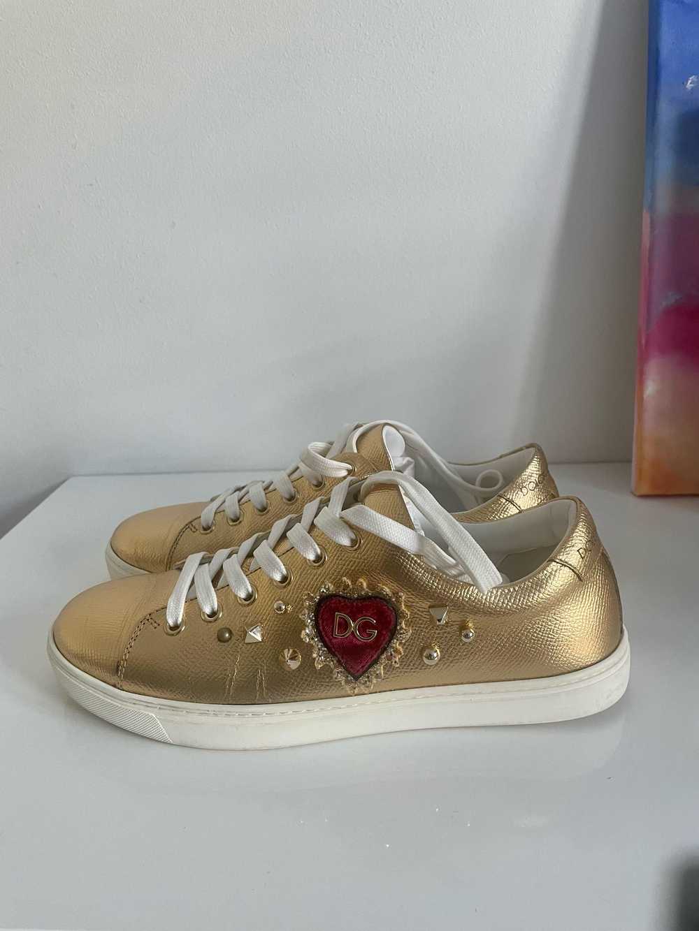 Dolce & Gabbana Gold Leather Devotion Sneakers - image 3