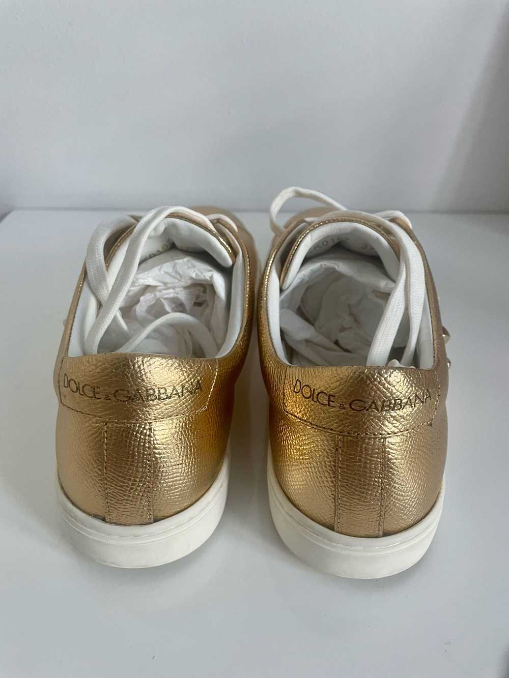 Dolce & Gabbana Gold Leather Devotion Sneakers - image 4