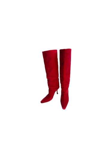 Jimmy Choo Red velvet long heeled boots