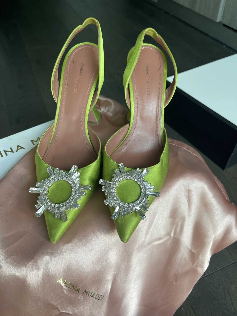 Amina Muaddi Amina Muaddi Green Begum Sling Heels - image 2