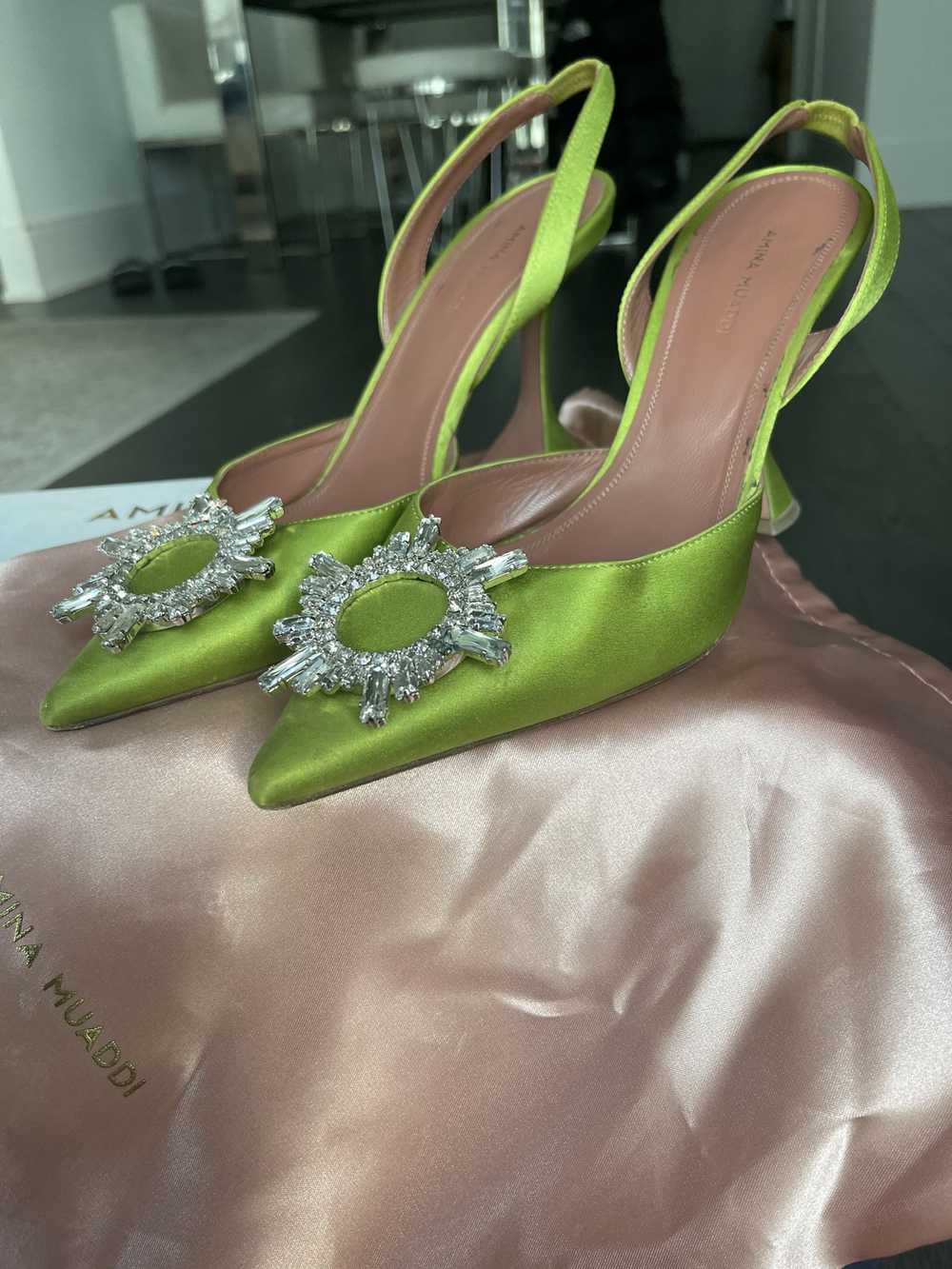 Amina Muaddi Amina Muaddi Green Begum Sling Heels - image 3