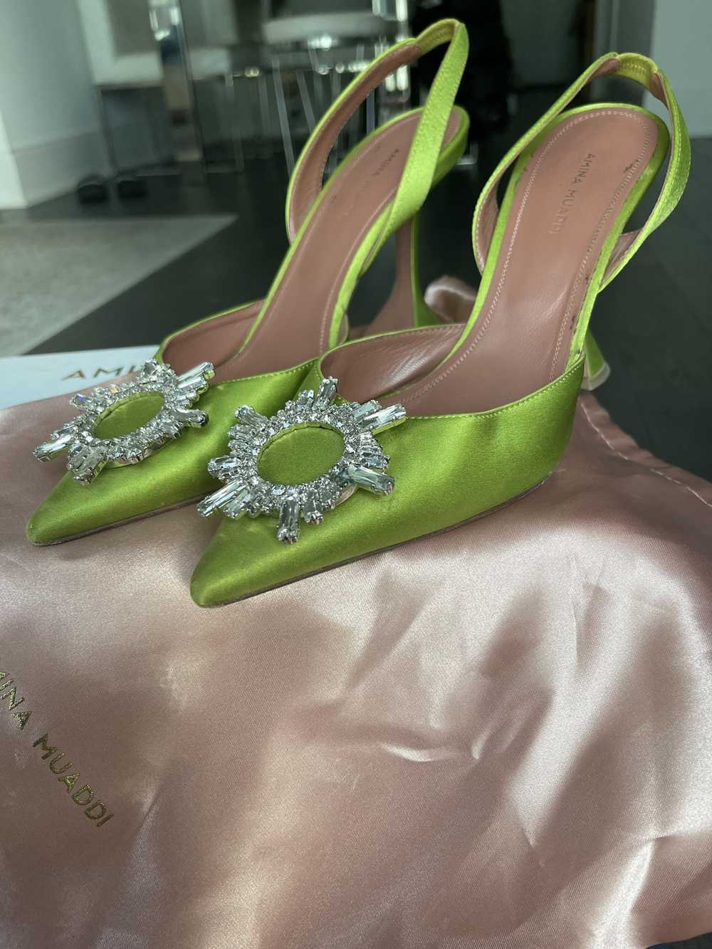 Amina Muaddi Amina Muaddi Green Begum Sling Heels - image 4