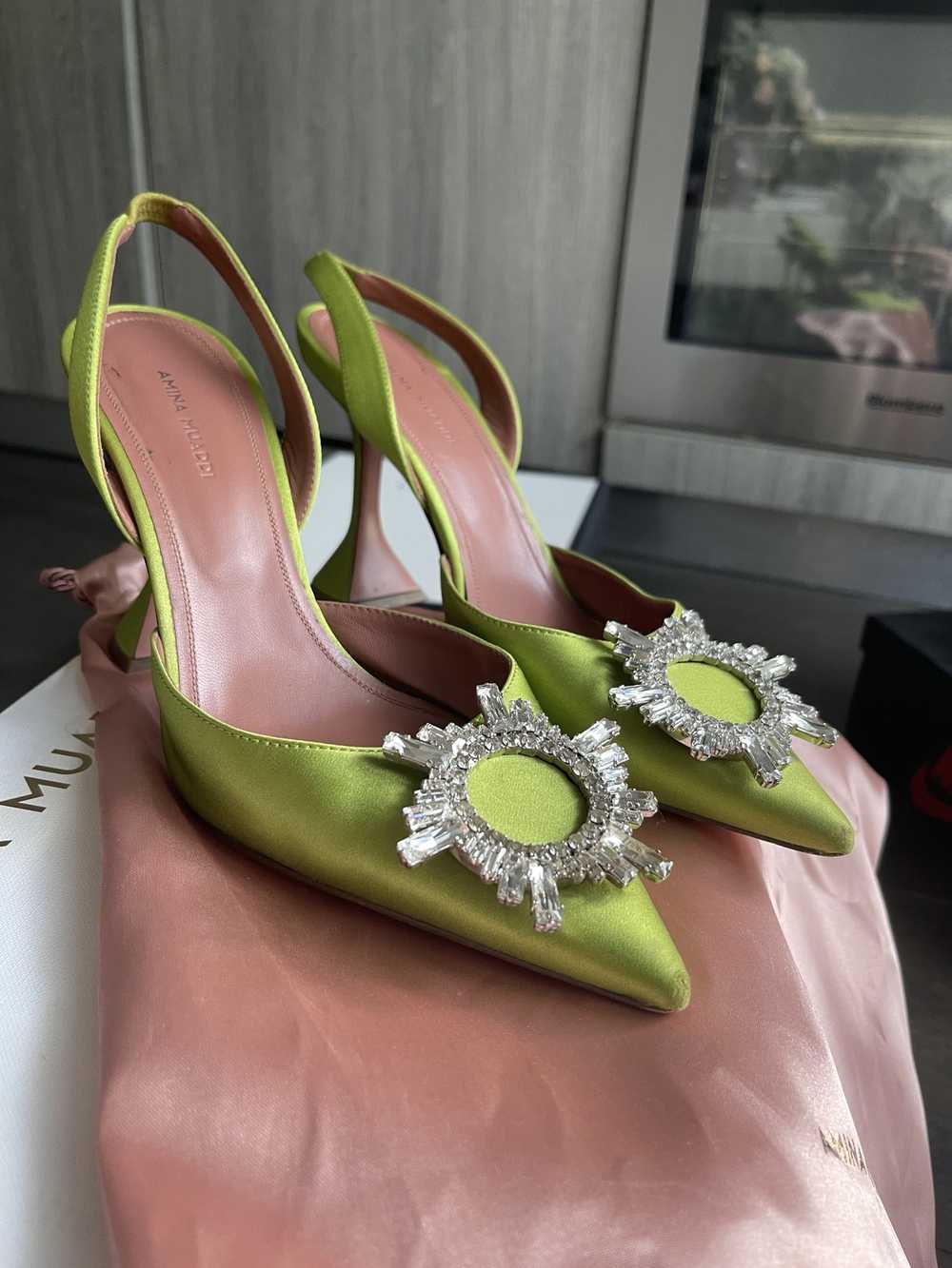 Amina Muaddi Amina Muaddi Green Begum Sling Heels - image 5