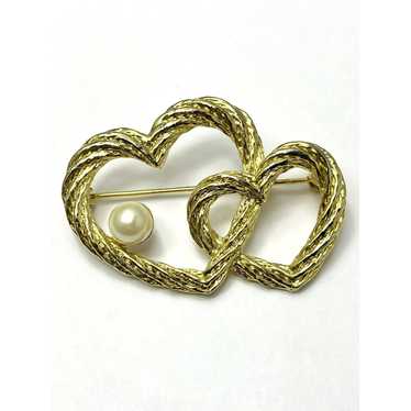 Vintage Vintage Double Heart Brooch Pin - image 1