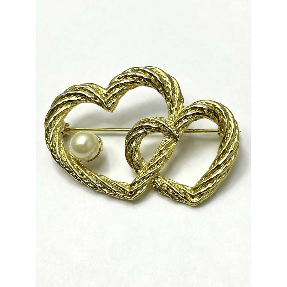 Vintage Vintage Double Heart Brooch Pin - image 2