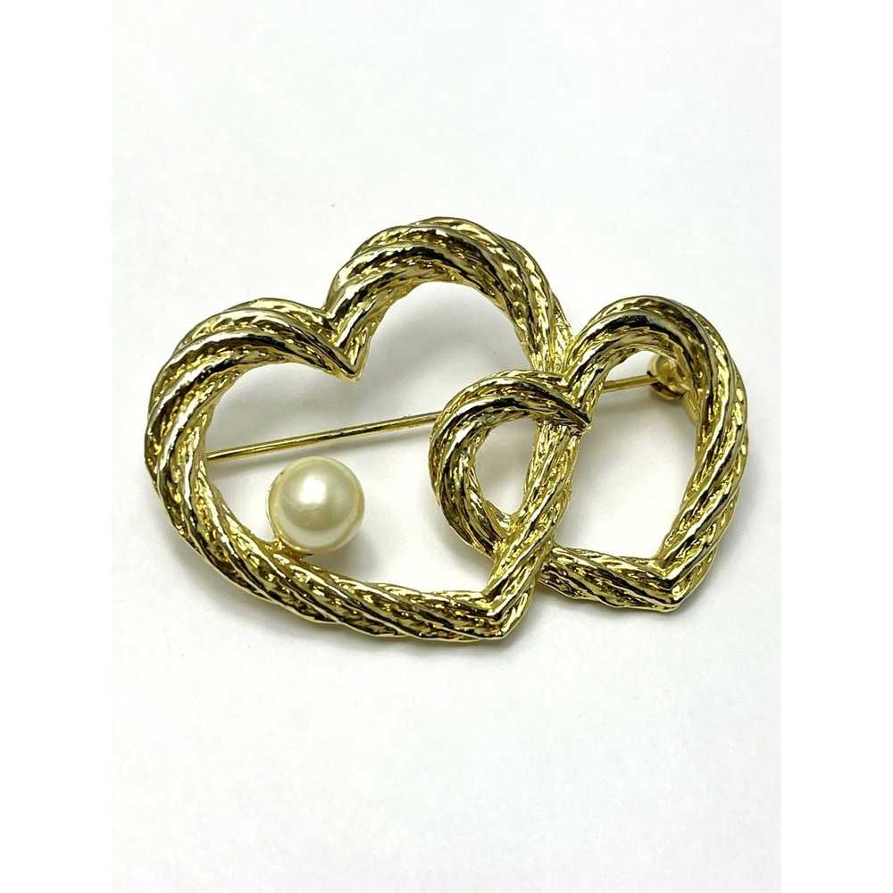 Vintage Vintage Double Heart Brooch Pin - image 3
