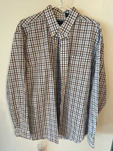 Arrow Button Up Shirt Long Sleeve Blue White Brown