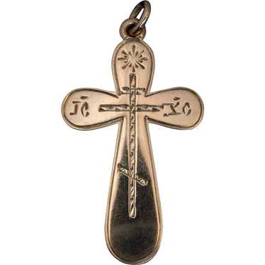 Antique Russian Engraved Gold Cross Pendant - image 1