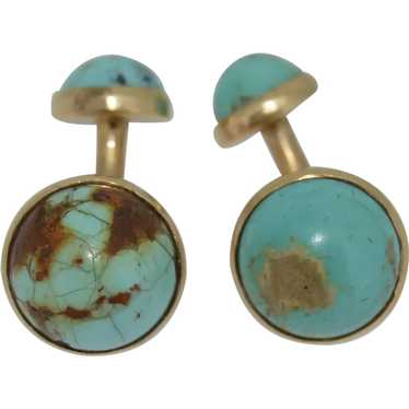 Arts and Crafts 14K Turquoise Cufflinks