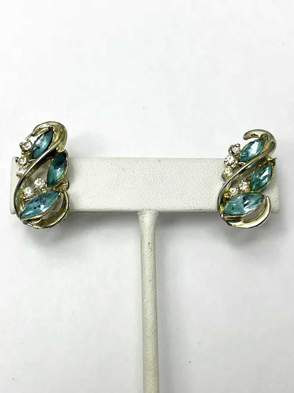 Vintage Blue Rhinestone Earrings - image 2