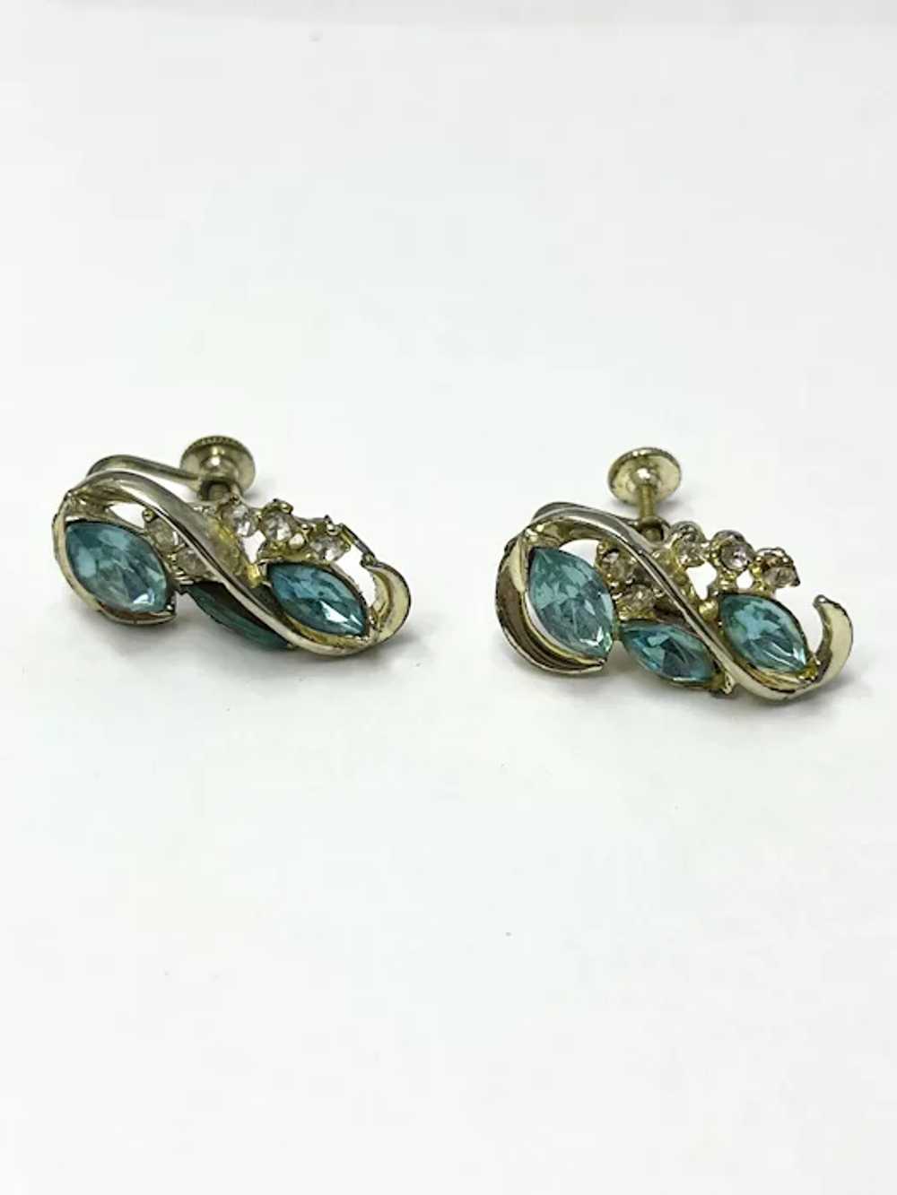 Vintage Blue Rhinestone Earrings - image 4