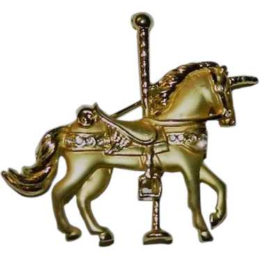 Rhinestone Carousel Carnival Unicorn Horse Brooch