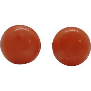 Red Coral Button Stud Earrings 18K Gold - image 1