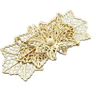 Vintage Celluloid Brooch Cream Lace Bow Ribbon Ea… - image 1