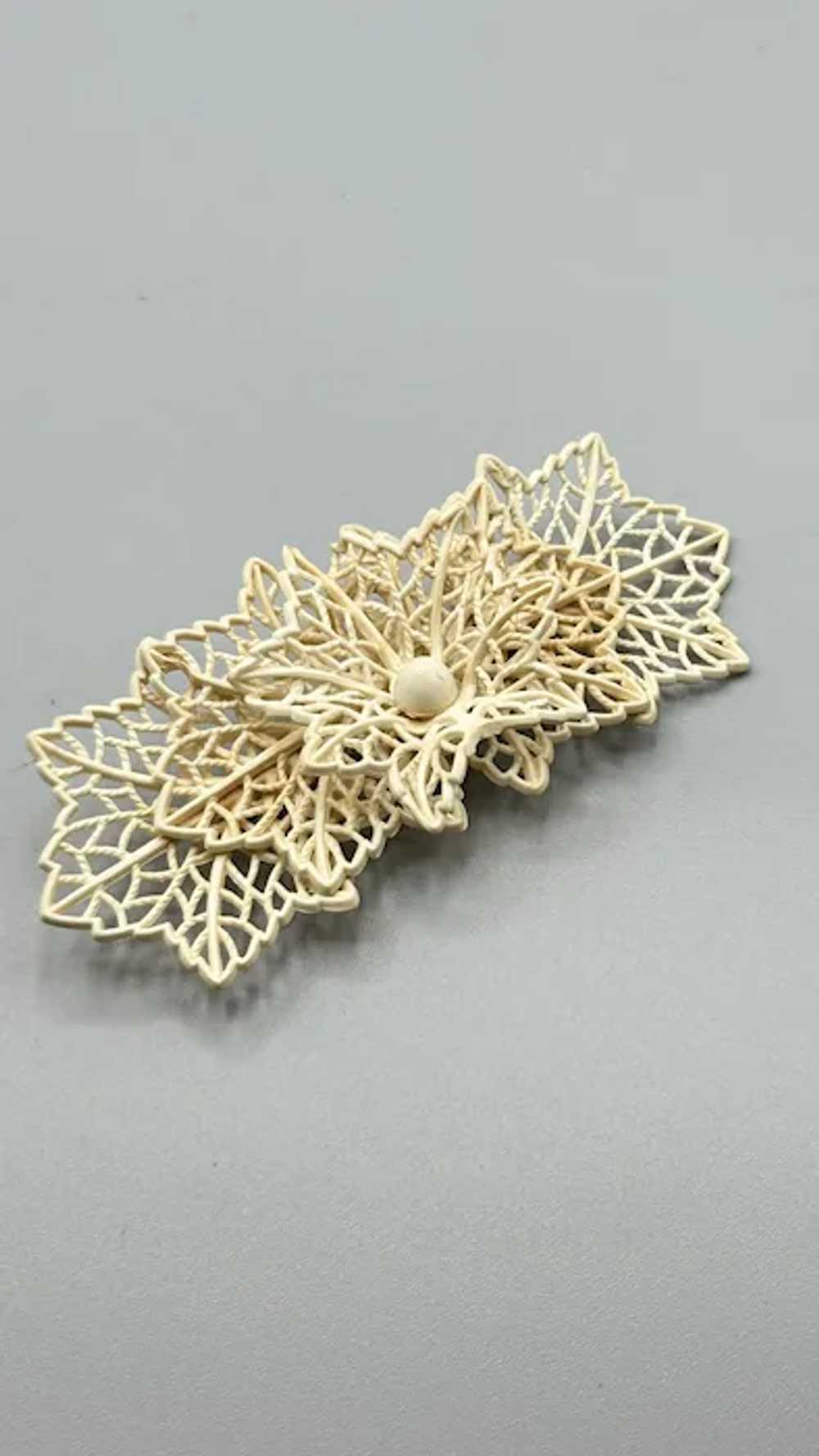 Vintage Celluloid Brooch Cream Lace Bow Ribbon Ea… - image 2