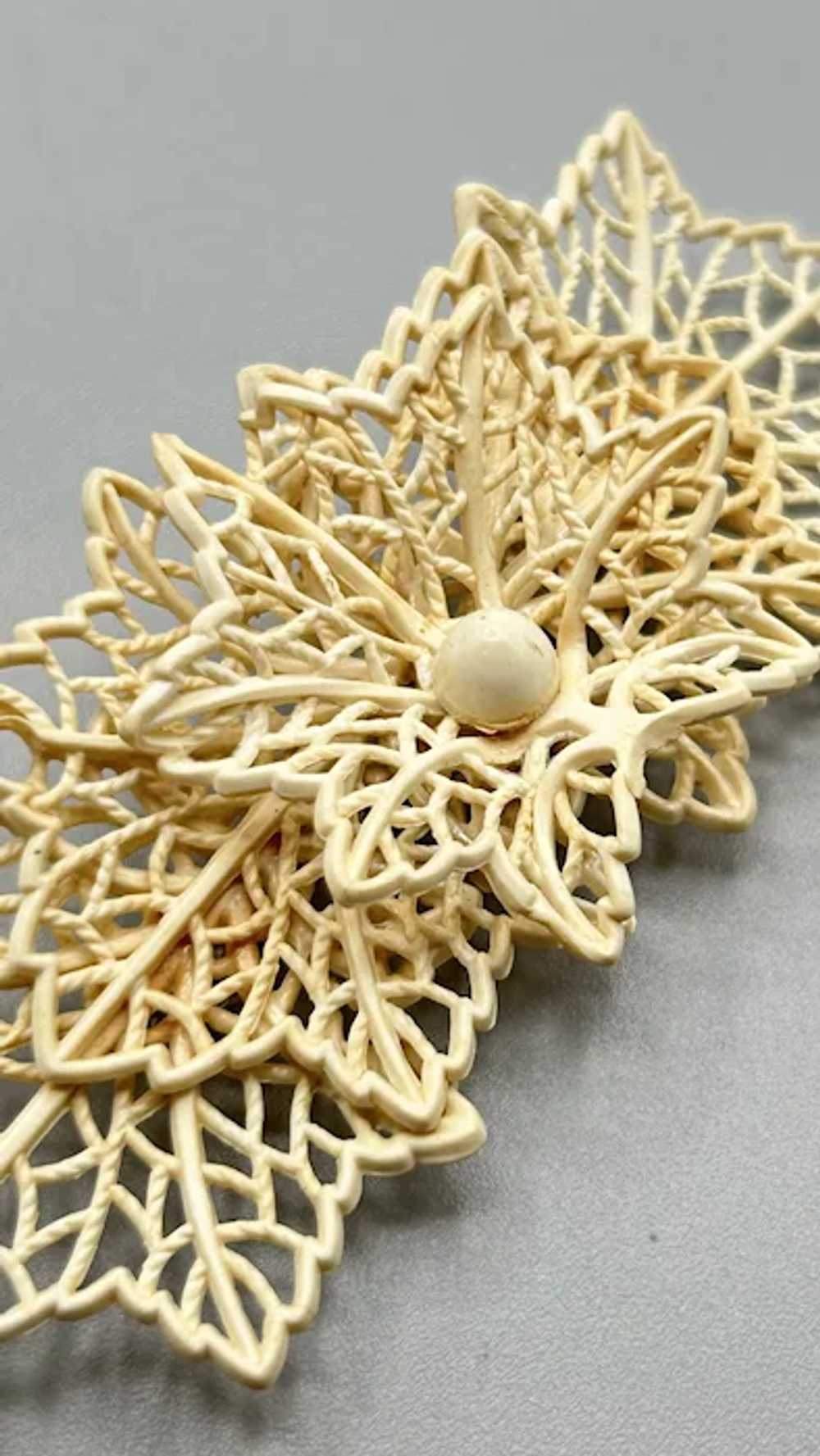 Vintage Celluloid Brooch Cream Lace Bow Ribbon Ea… - image 6