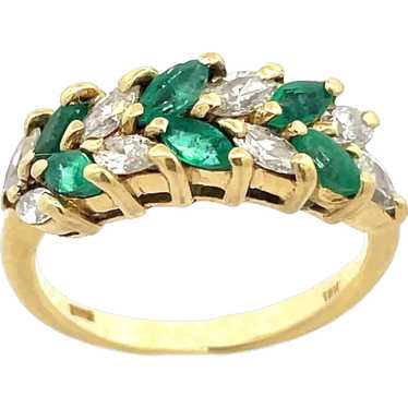 Contemporary 18K Yellow Gold Emerald and Diamond R