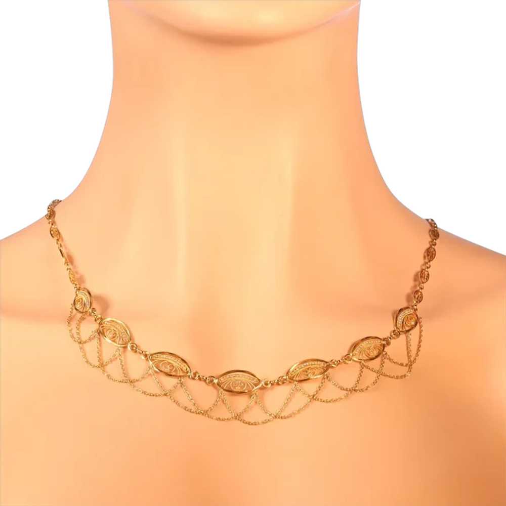 Antique French 18K gold filigree necklace with ov… - image 1