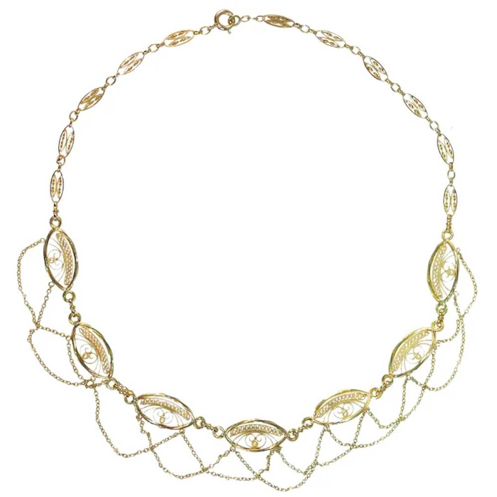 Antique French 18K gold filigree necklace with ov… - image 2