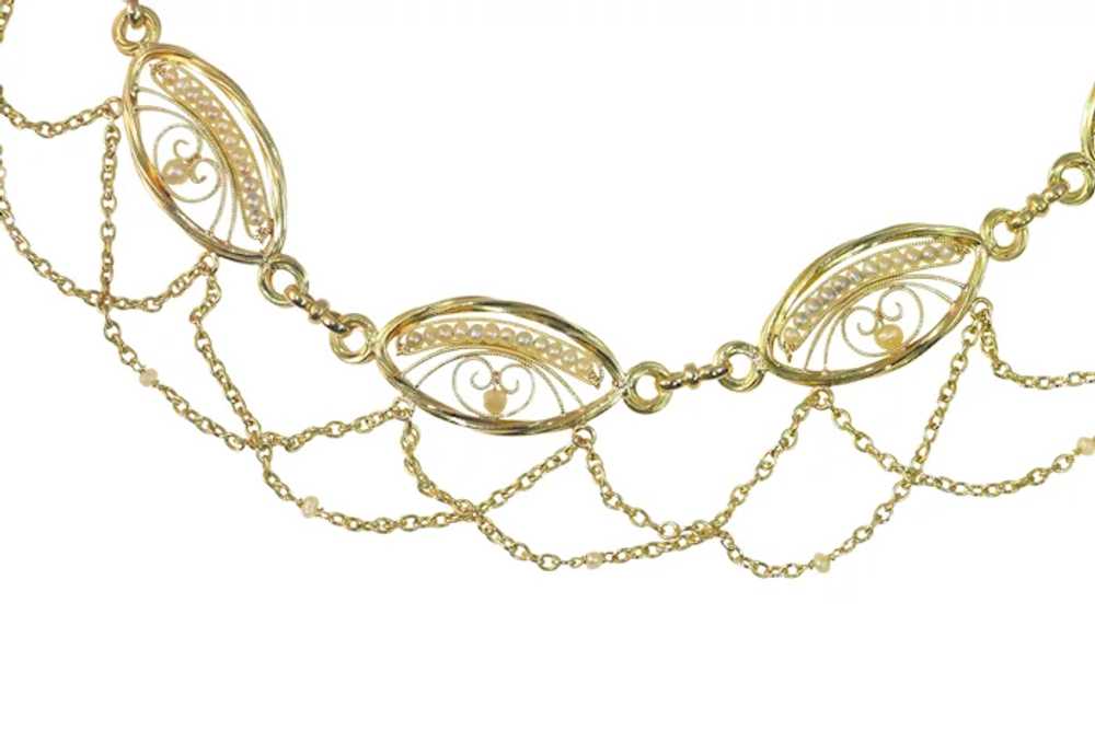 Antique French 18K gold filigree necklace with ov… - image 3