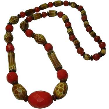 Over Dyed Carved Wood Bakelite Necklace