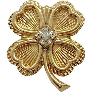 Vintage Four-Leaf Clover Shamrock Pendant 10K Gold