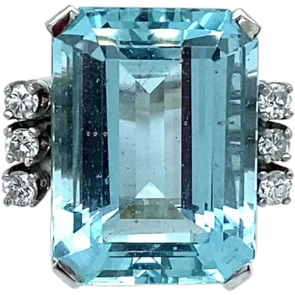 18K White Gold Aquamarine and Diamond Ring - image 1