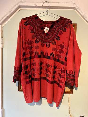 Burnt Sienna Mexican Embroidered Long Sleeve Top - image 1