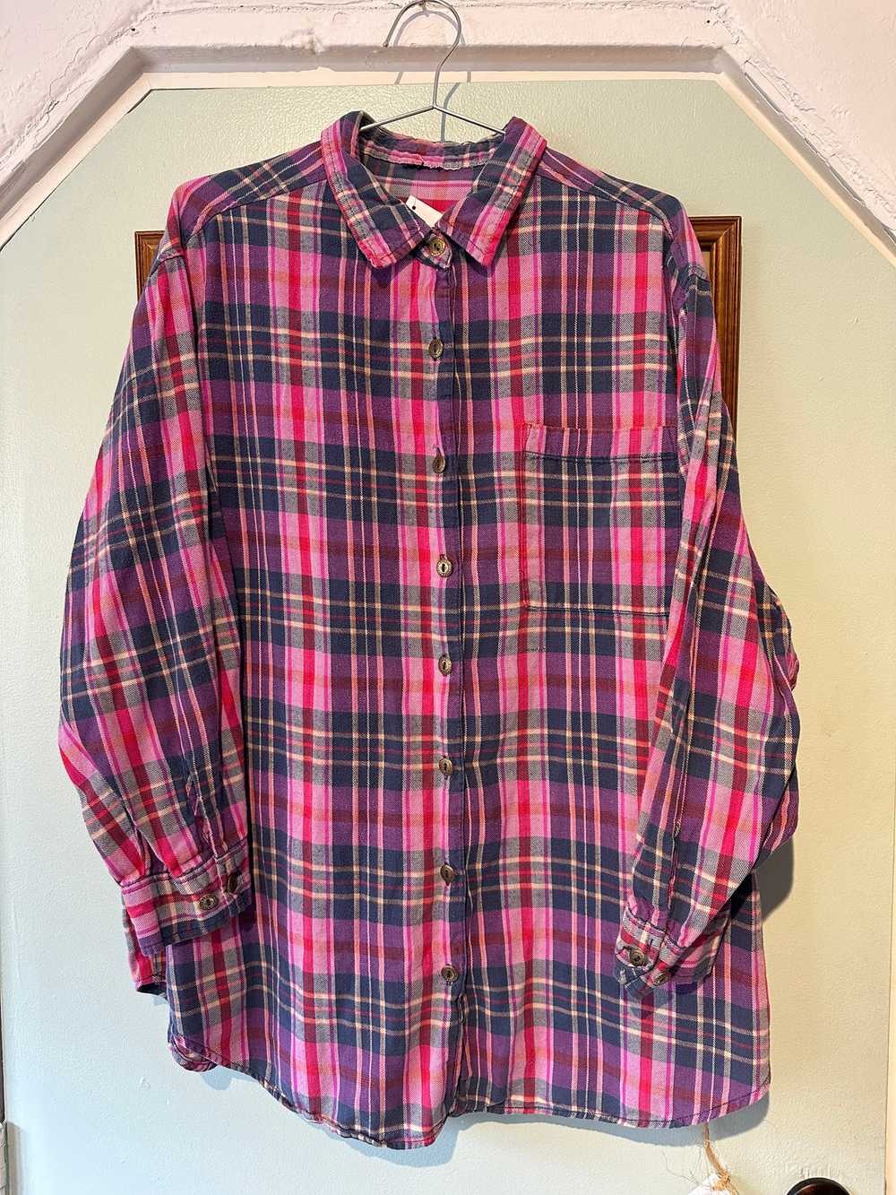 Pink/Blue Plaid Flannel Top - image 1