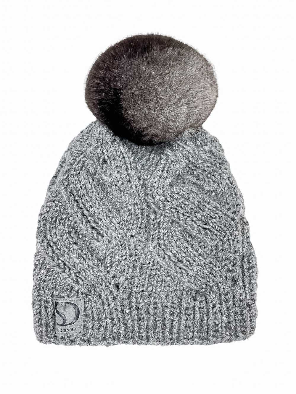 FurbySD Cable Knit Hat with Chinchilla Fur Pom Pom - image 2