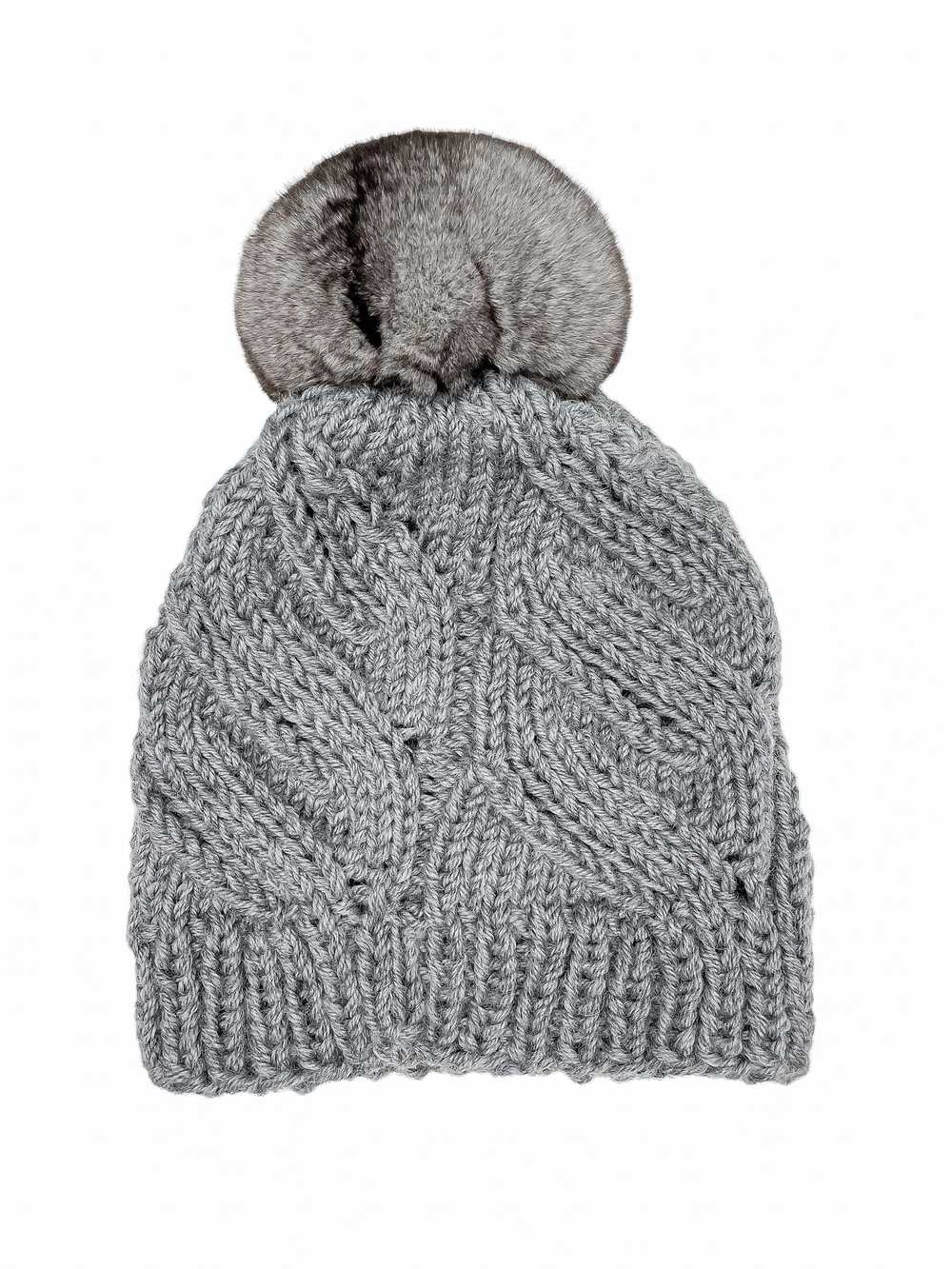 FurbySD Cable Knit Hat with Chinchilla Fur Pom Pom - image 3