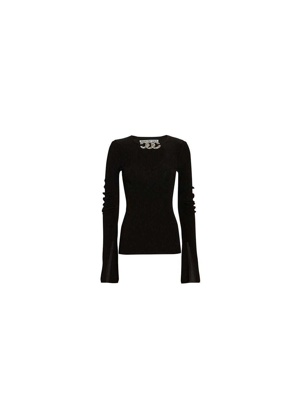 Alexander Wang Black ribbed knit chain detail top - image 1