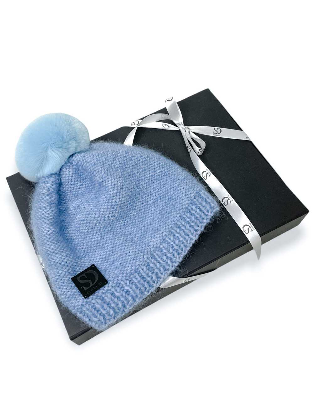 FurbySD Blue Merino Wool Beanie with Chinchilla P… - image 3