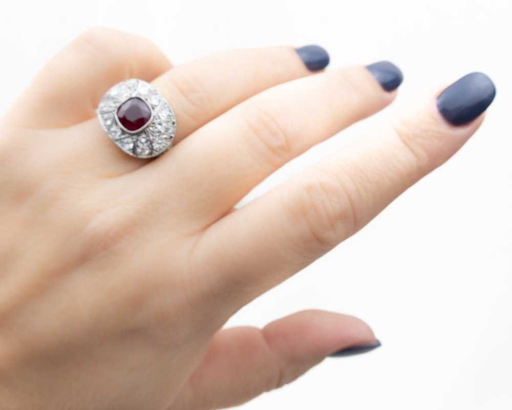 Art Deco Ruby & Diamond Halo Ring - image 5