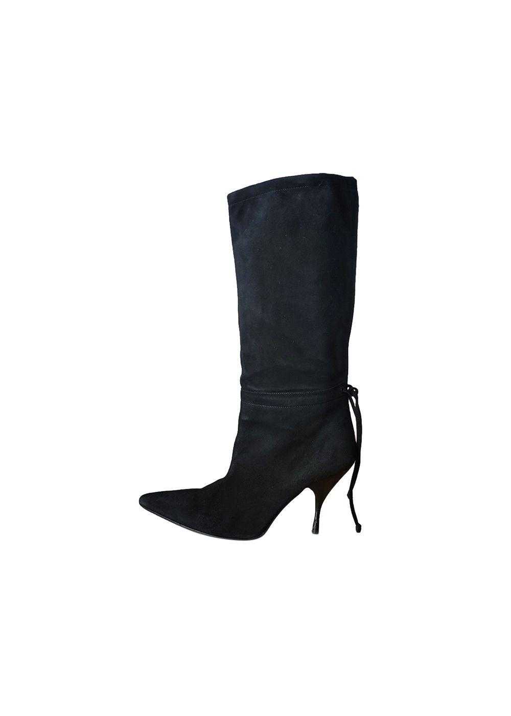 Miu Miu Black Suede Ankle Tie Tall Boots - image 1