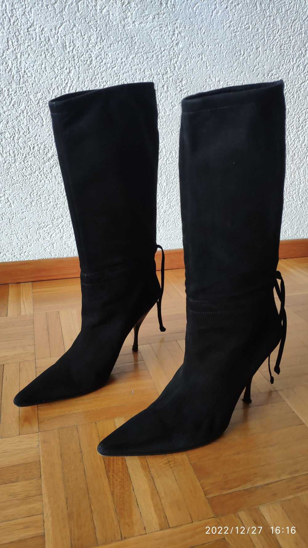 Miu Miu Black Suede Ankle Tie Tall Boots - image 2