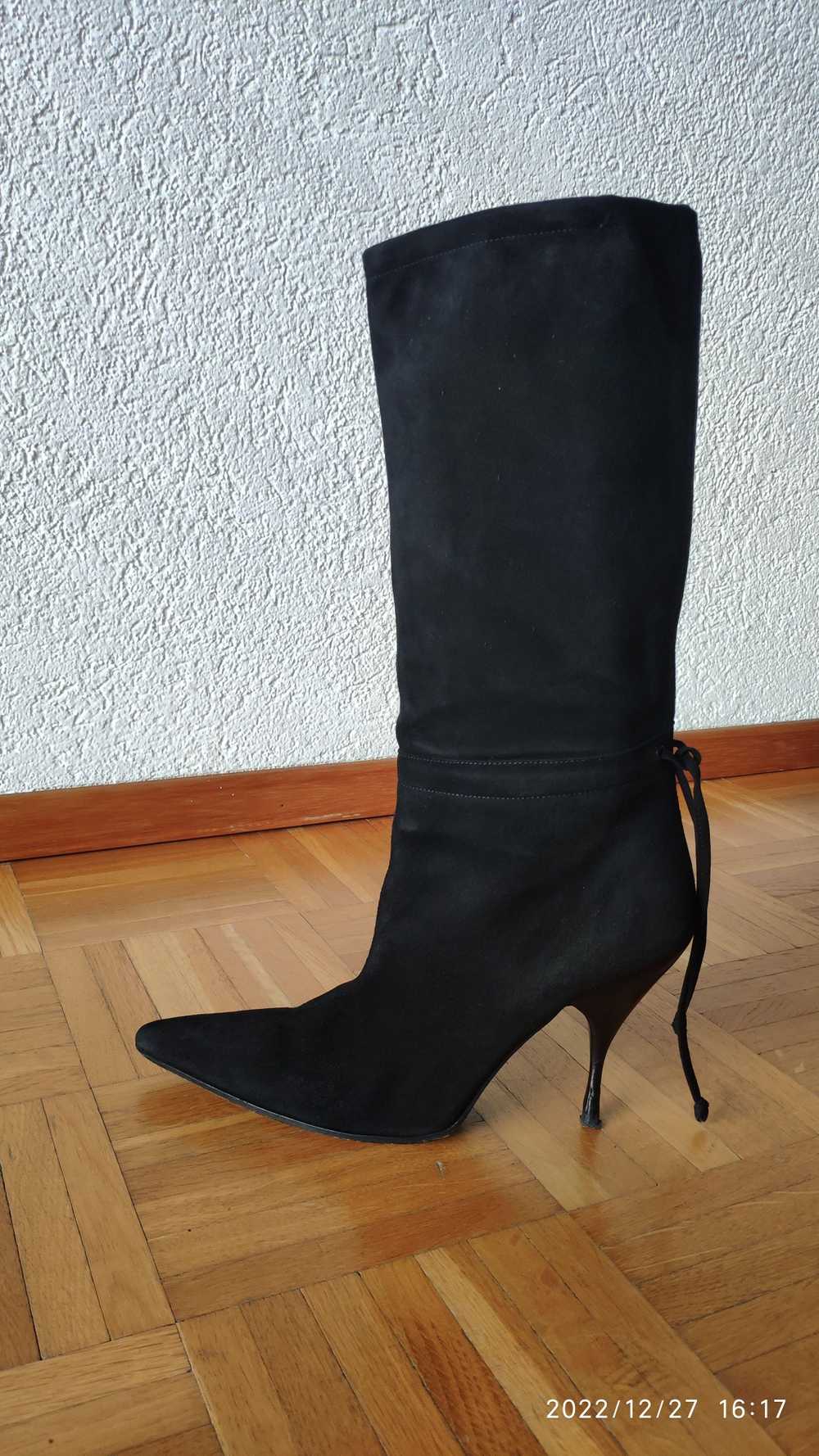 Miu Miu Black Suede Ankle Tie Tall Boots - image 3