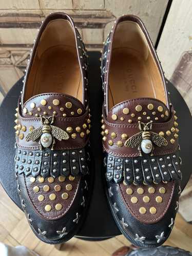 Gucci Gucci Studded Leather Fringe Loafer w/ Pearl