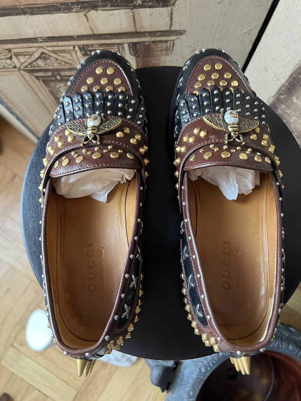 Gucci Gucci Studded Leather Fringe Loafer w/ Pear… - image 5