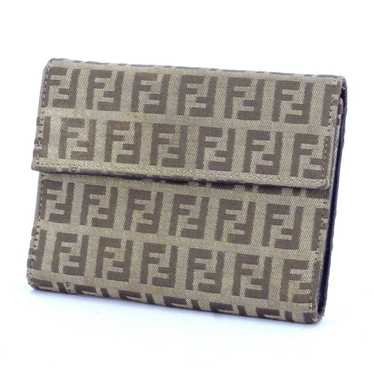 FENDI Three Folded Wallet Zucchino Beige Canvas ?… - image 1