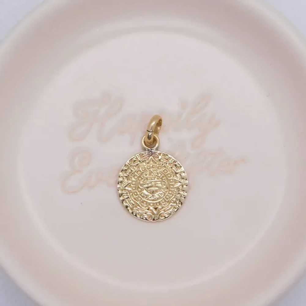 Aztec Mayan Sun Calendar Pendant 14K Gold - image 2