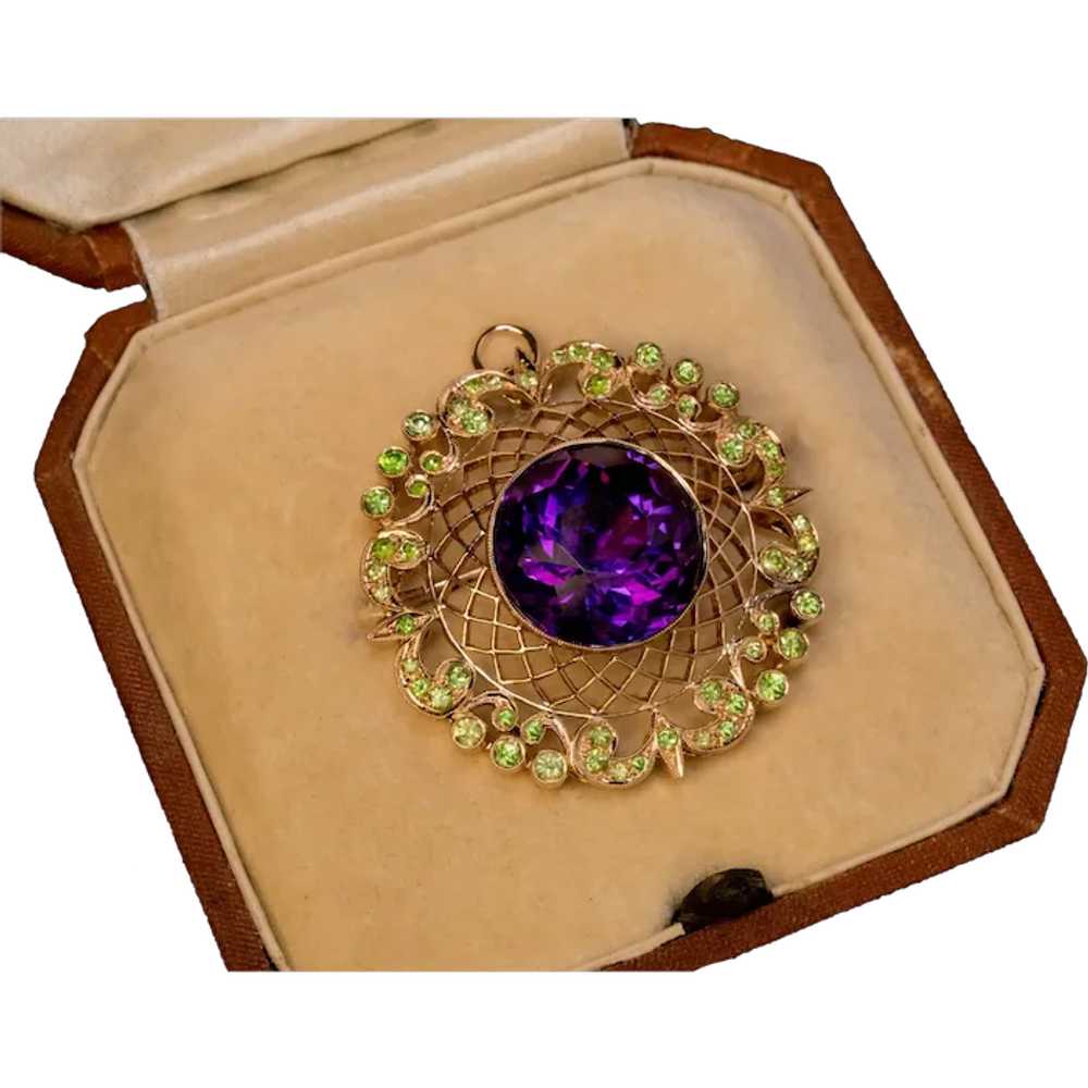 Vintage Siberian Amethyst Demantoid Brooch Pendant - image 1