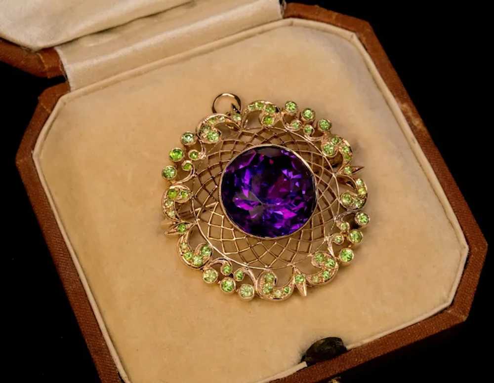 Vintage Siberian Amethyst Demantoid Brooch Pendant - image 5