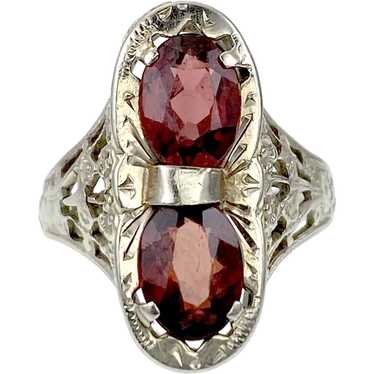 Art Deco Style 14K & Garnet Navette Ring