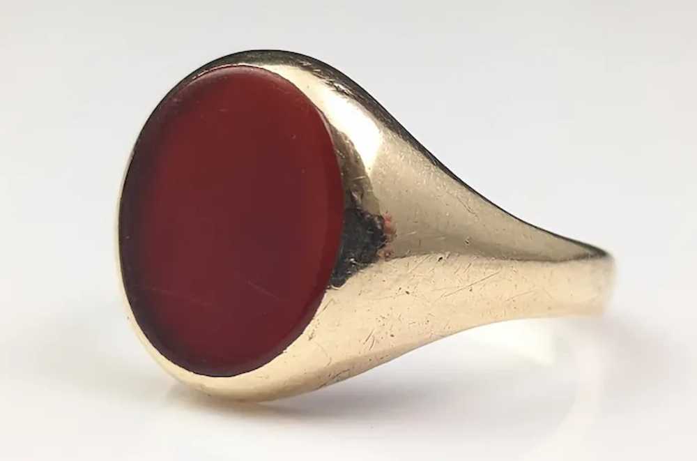 Antique Art Deco Carnelian signet ring, 9k gold - image 10