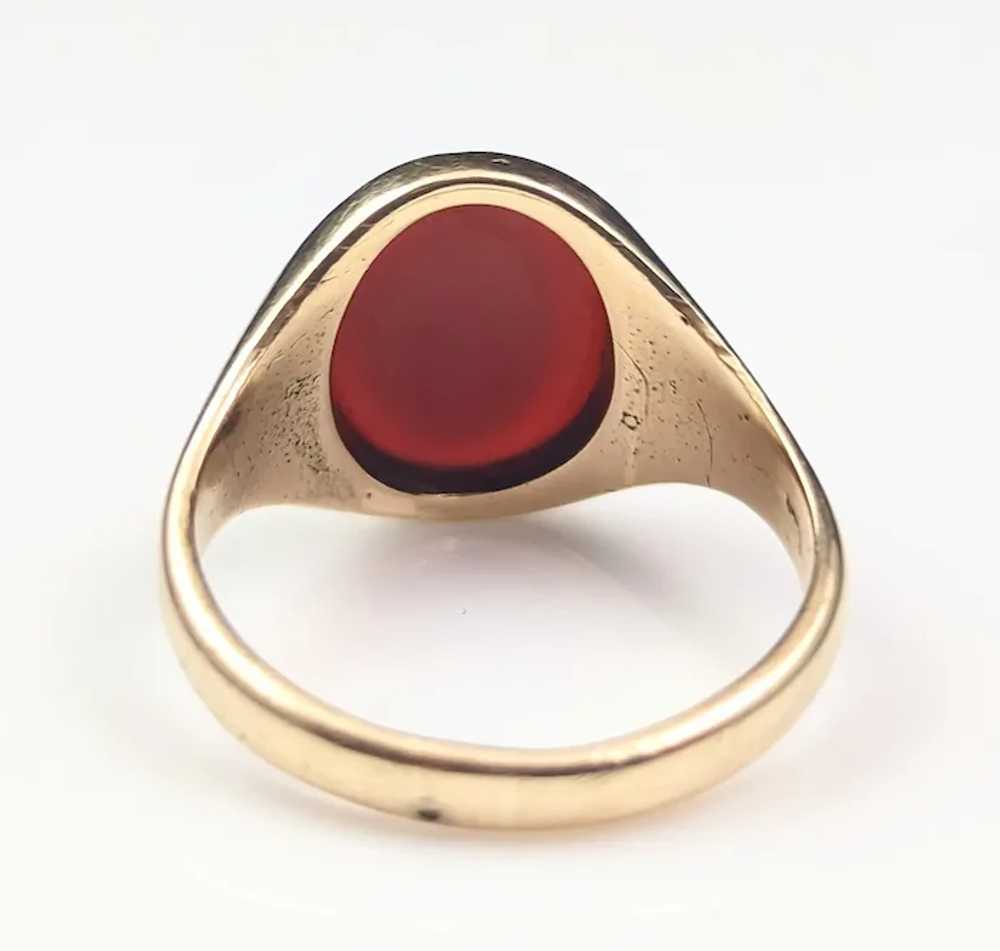 Antique Art Deco Carnelian signet ring, 9k gold - image 12