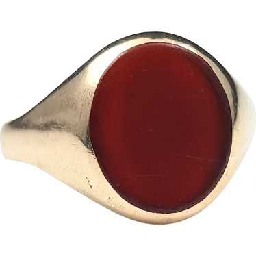 Antique Art Deco Carnelian signet ring, 9k gold - image 1