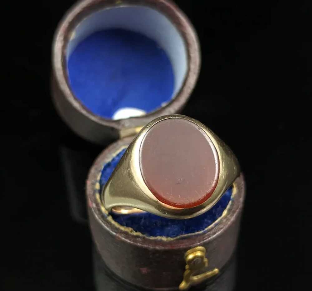 Antique Art Deco Carnelian signet ring, 9k gold - image 2